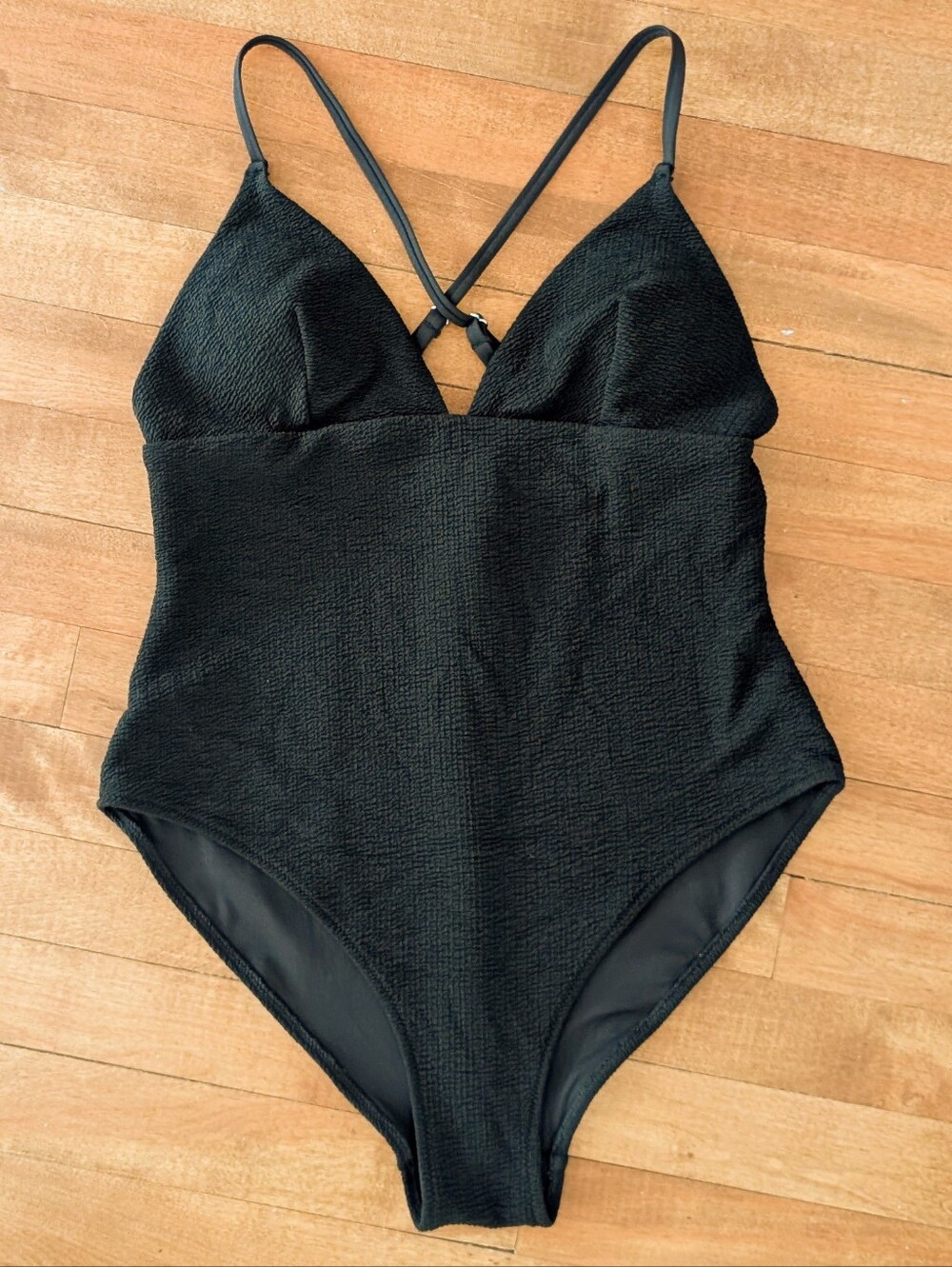 Ruched Black One-Piece Swimsuit with Adjustable Crisscross Straps